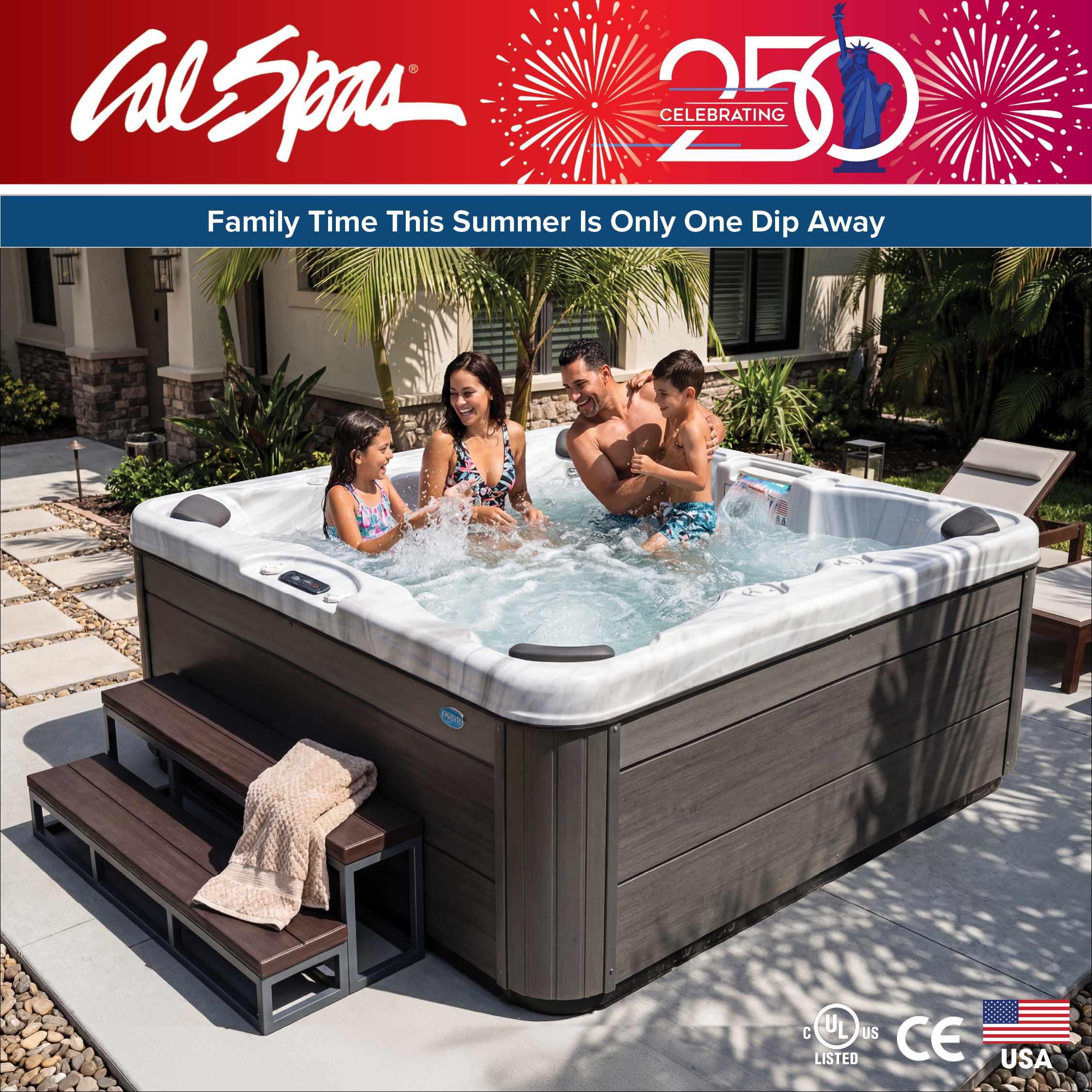 Calspas hot tub being used in a family setting - Delano